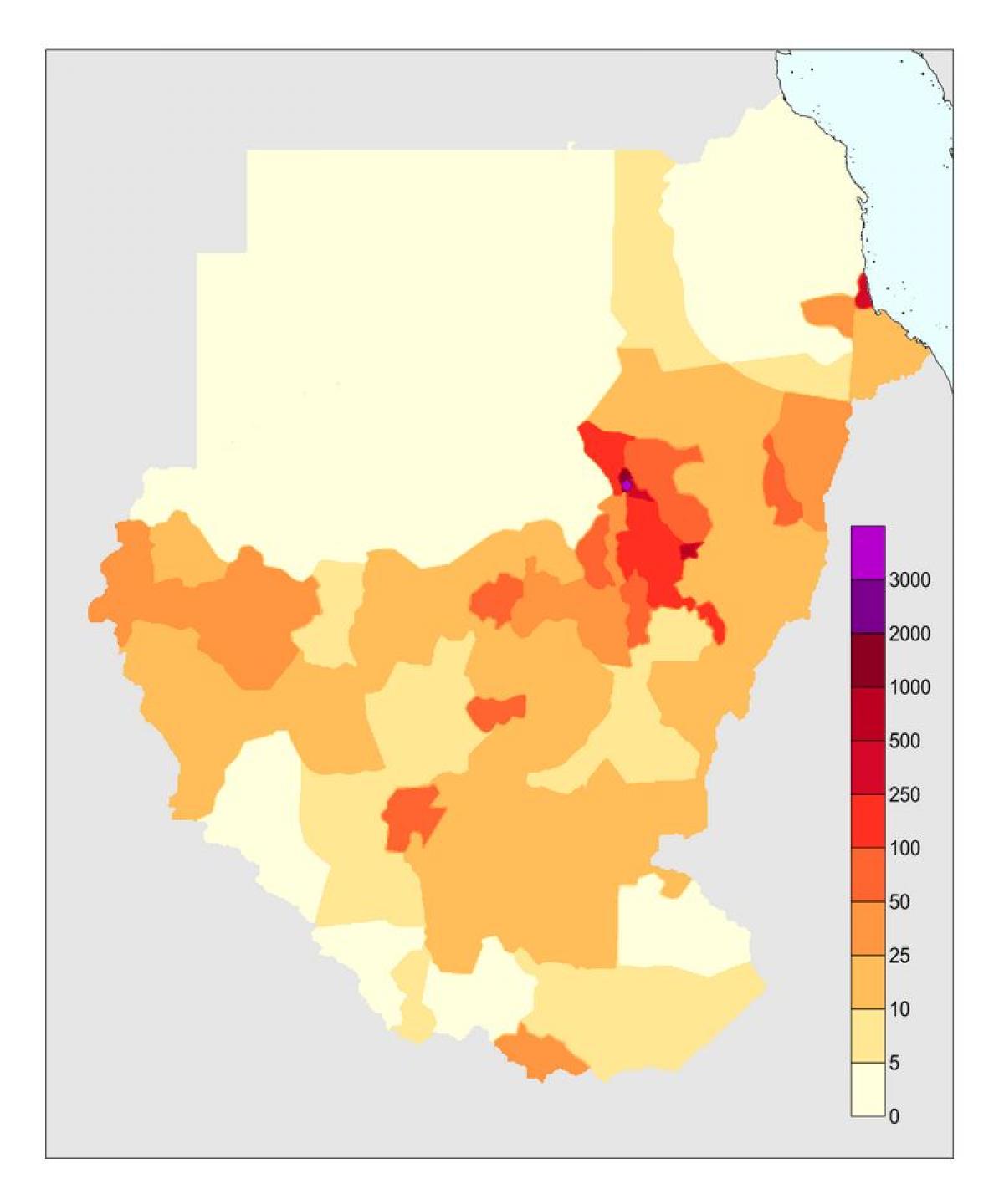 Mapa ng Sudan populasyon